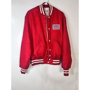 VTG Ownco Marketing Jacket Sz XL? USA Flag Red Snaps Stretch Waist Cuffs